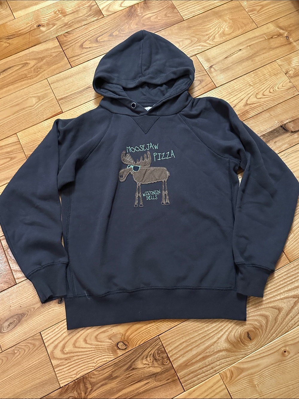 Moosejaw Pizza Navy Blue Hoodie, Wisconsin Dells, Sz Youth Large